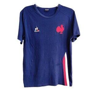 Le Coq Sportif FFR France Rugby Shirt Men's Sz S Blue Embroidered Rooster Logos